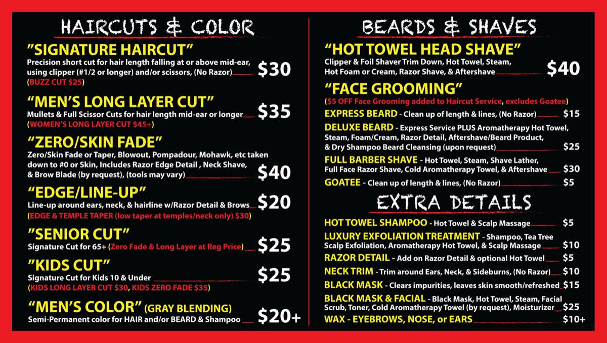 HQ Men's Haircuts full price list
